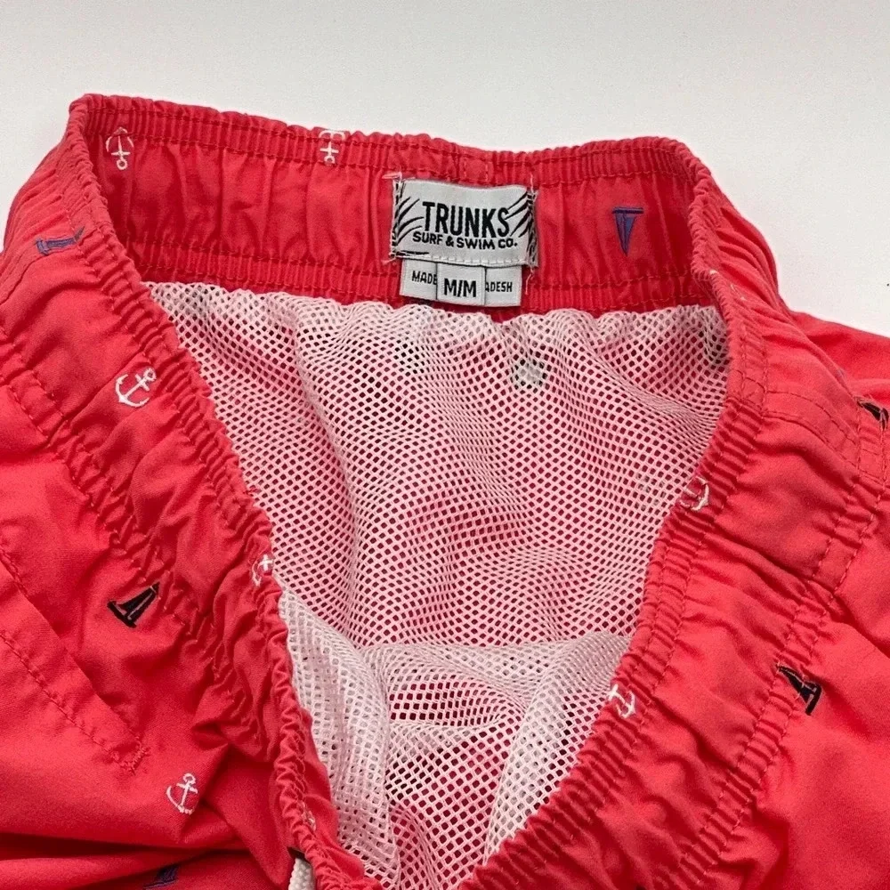 TRUNKS Surf & Swim Co. AnchoEmbroidered  Swim Trunks Men's M Red Drawstring Wais